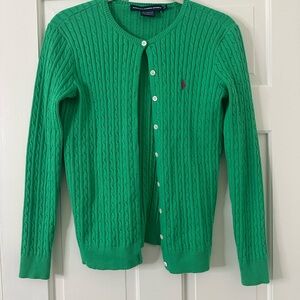 Vintage Ralph Lauren Sport Green Cable Knit Cardigan Sweater